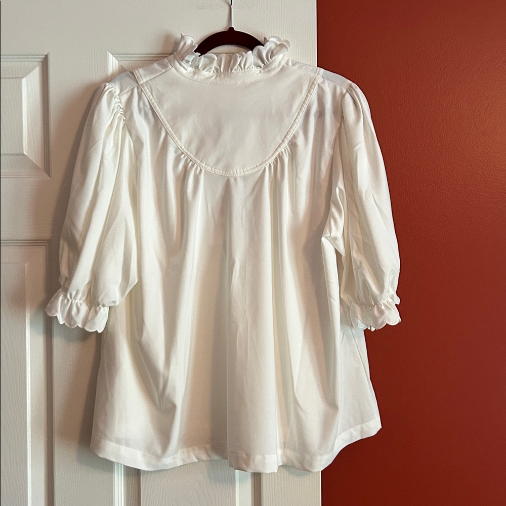 Tuckernuck Selena Elegant Cream Blouse with Ruffle Accents NWT - Picture 4 of 4